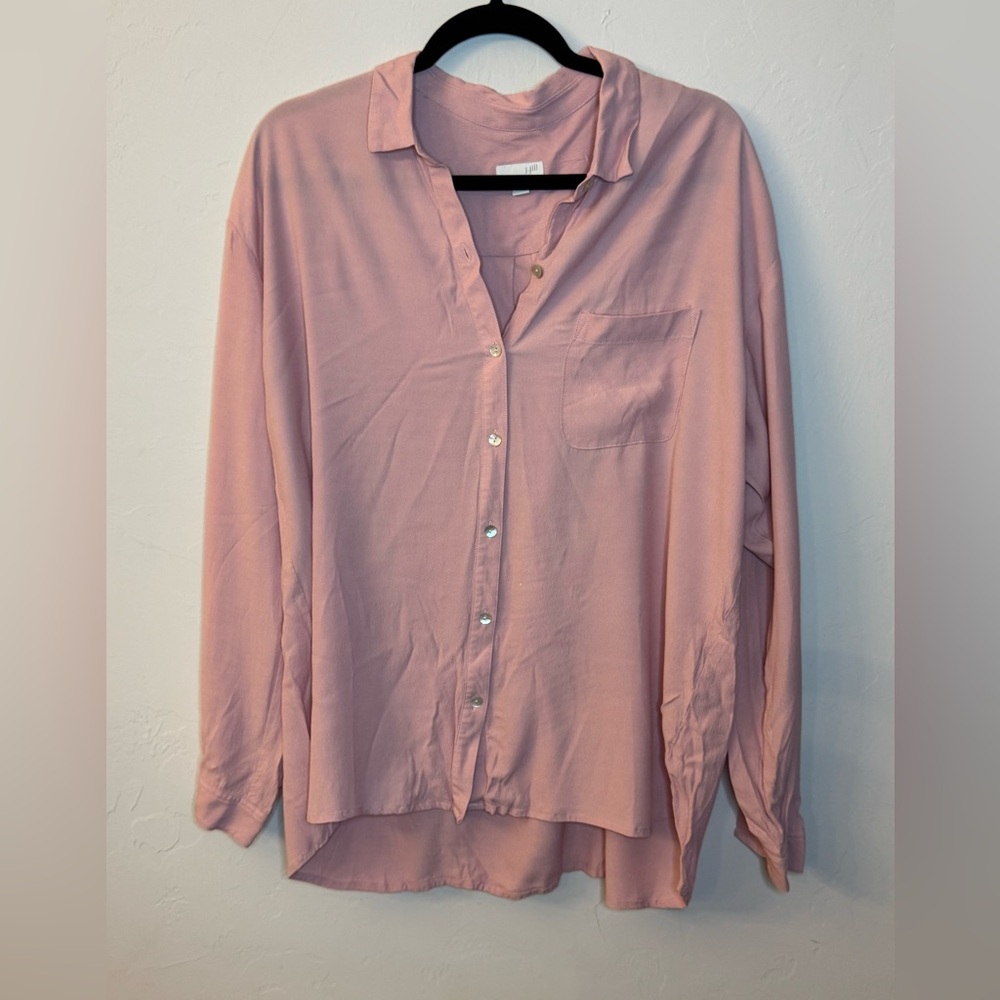 J.Jill Pink Long Sleeved Button Up 100% Rayon Women's Collared Size Large
